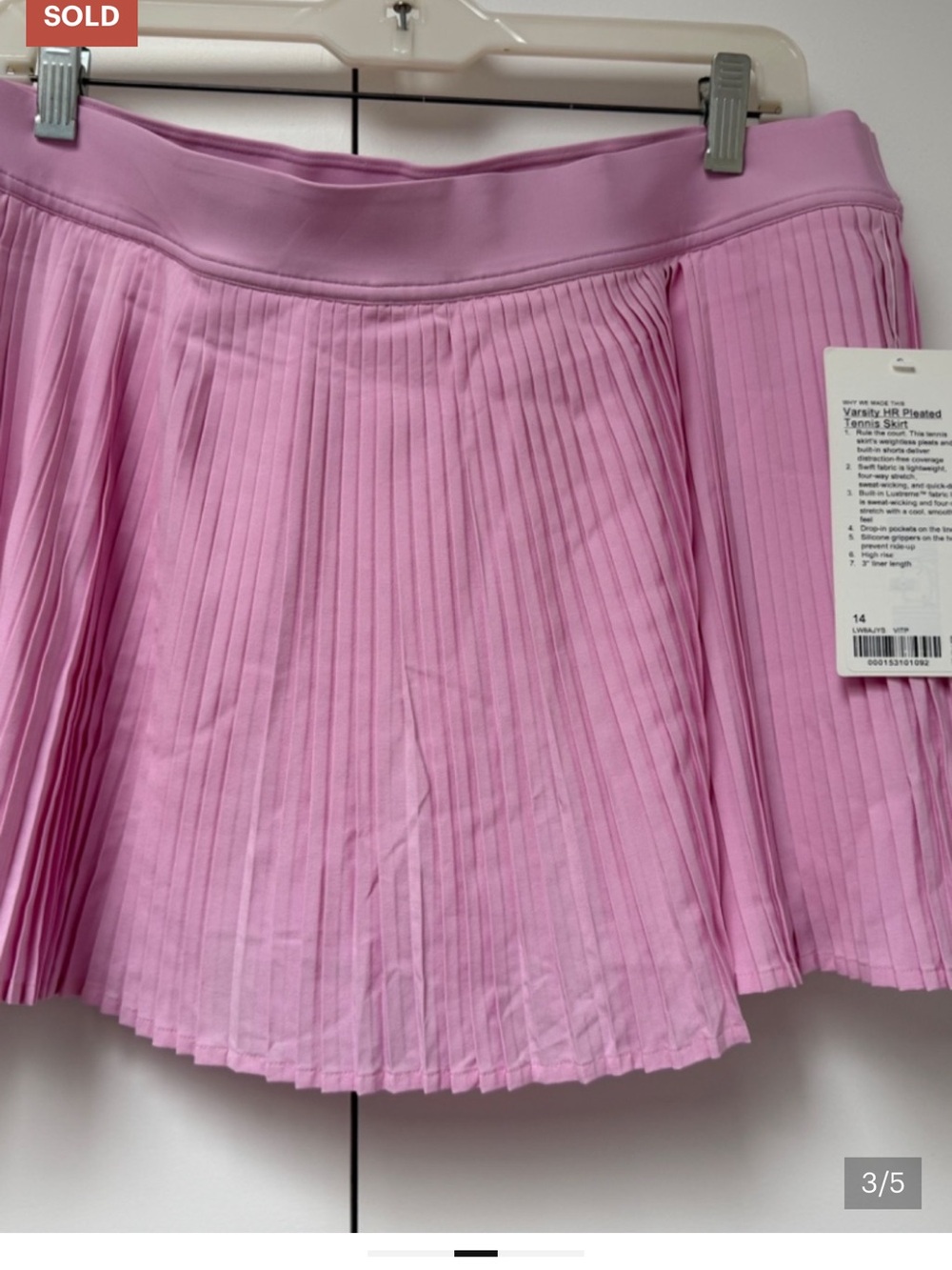lululemon varsity athletica Pleated Mini Skirt in Light Pink NWT size 14 - Picture 2 of 6